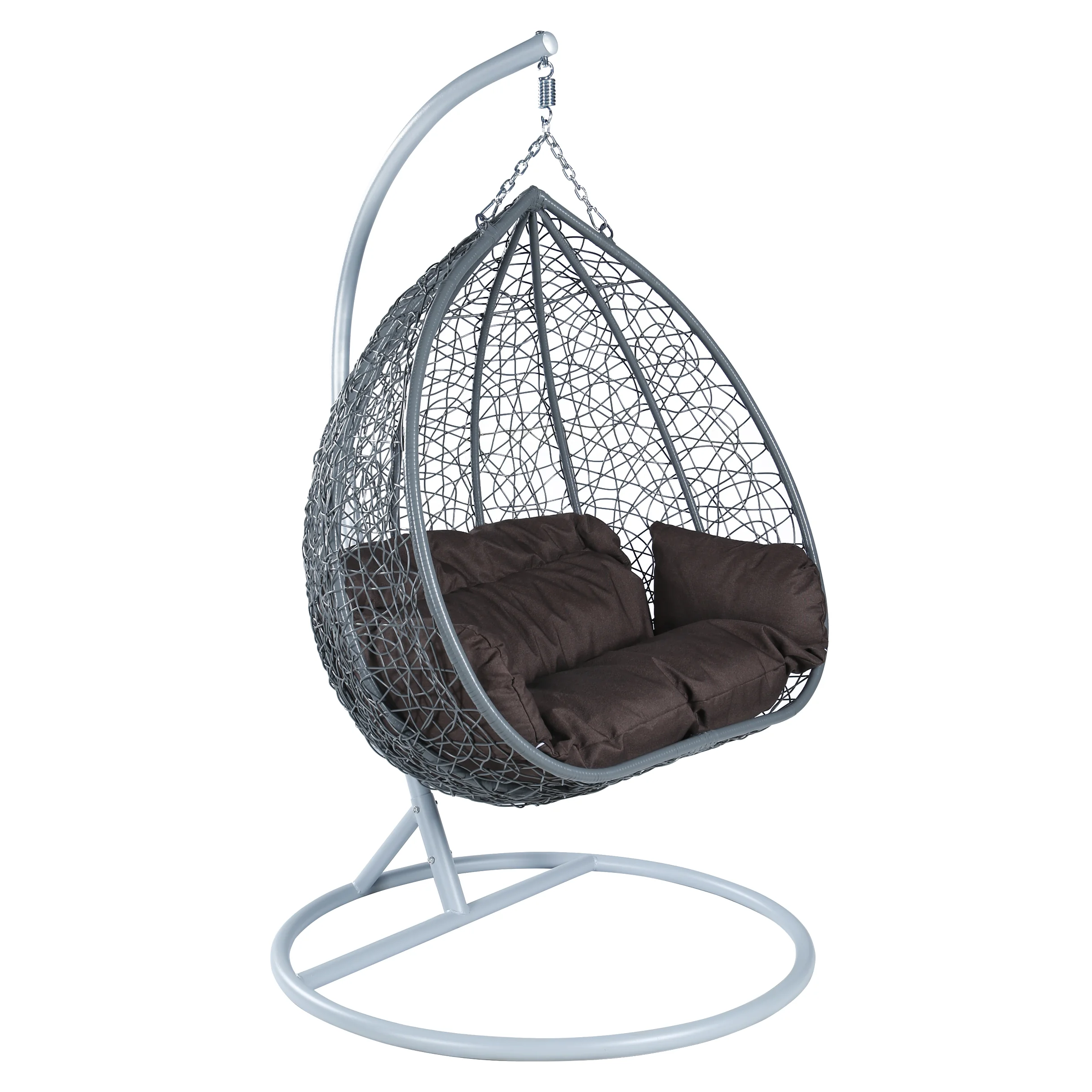 Recluse Collection Modern Outdoor Swing Chair Grey Frame with Brown Cushions