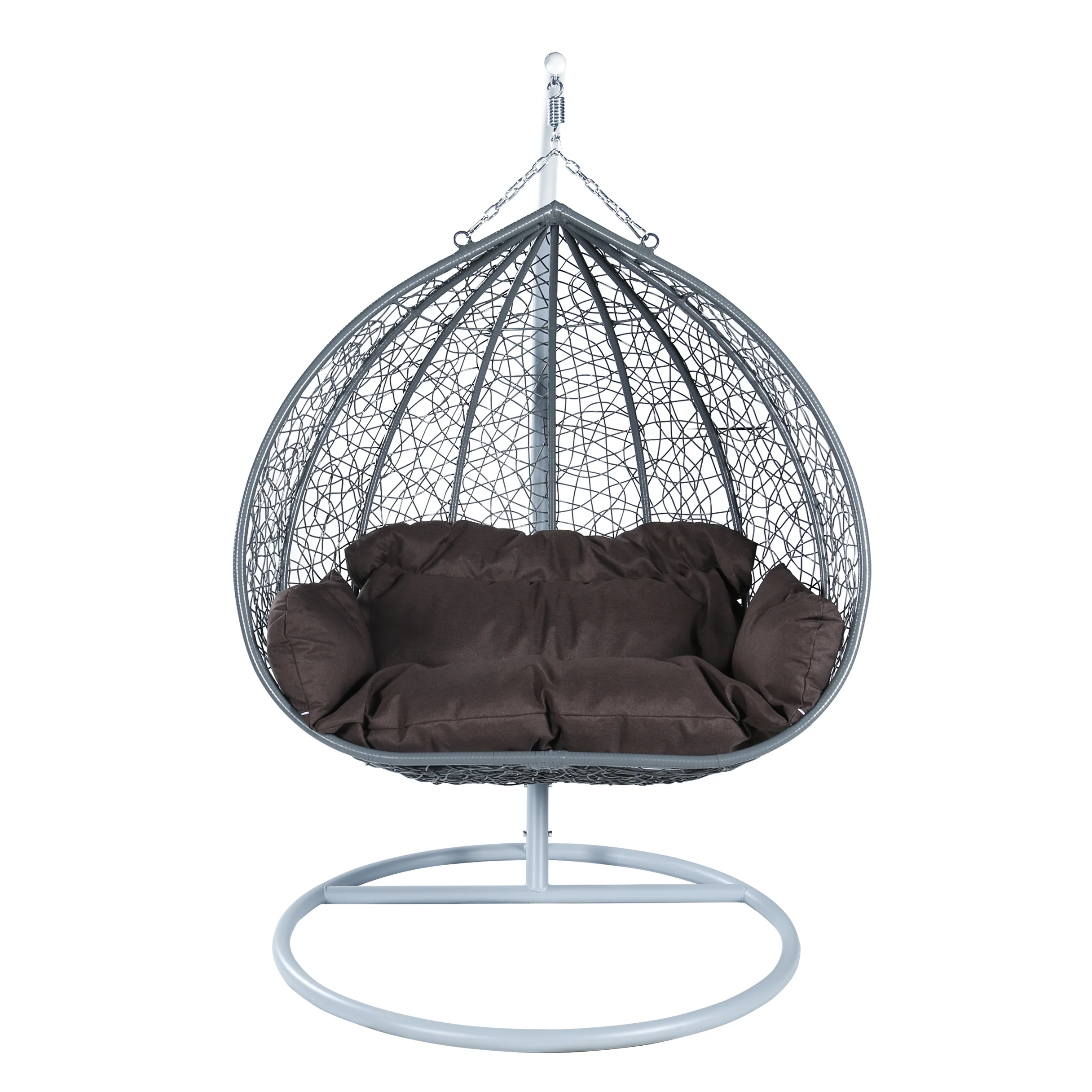 Recluse Collection Modern Outdoor Swing Chair Grey Frame with Brown Cushions