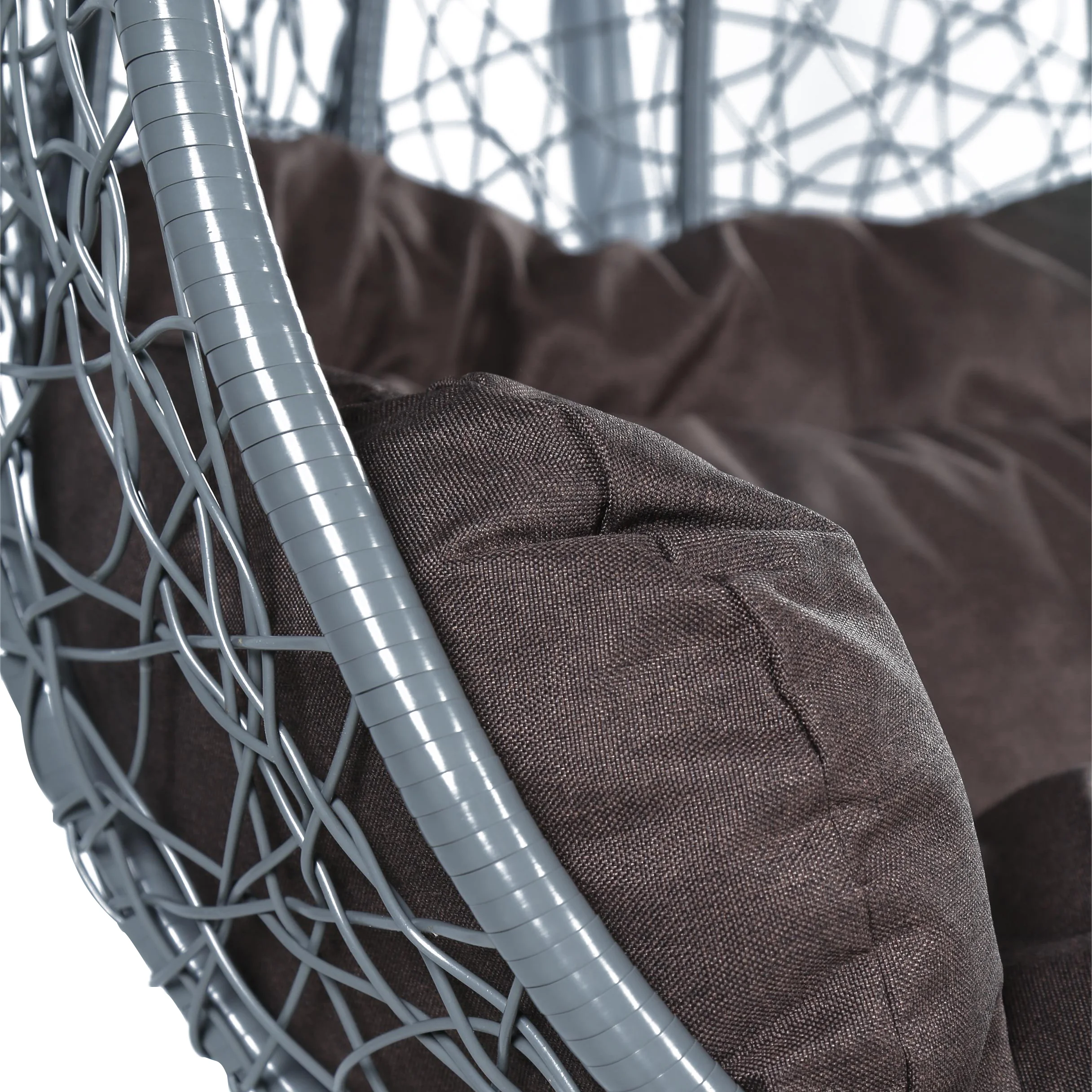 Recluse Collection Modern Outdoor Swing Chair Grey Frame with Brown Cushions