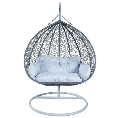 Recluse Collection Modern Outdoor Swing Chair Grey Frame with Light Grey Cushions