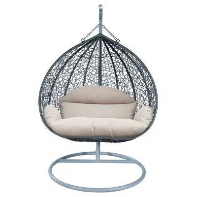 Recluse Collection Modern Outdoor Swing Chair Grey Frame with ES57 Beige Cushion