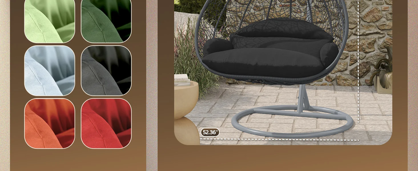 Recluse Collection Modern Outdoor Swing Chair Grey Frame with ES57 Black Cushion