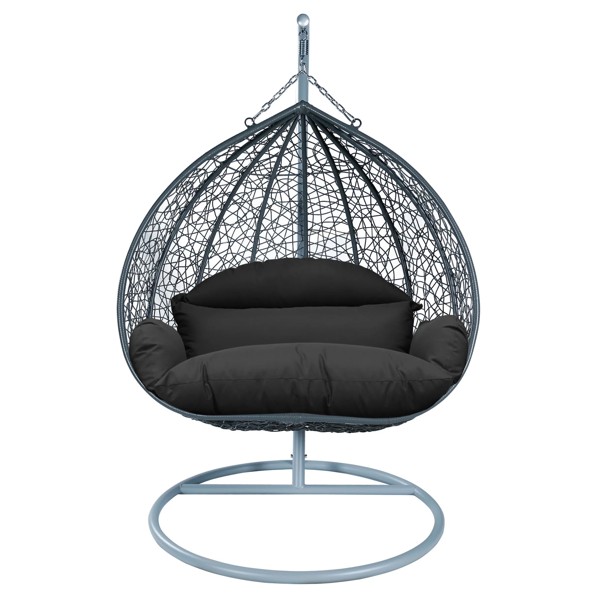 Recluse Collection Modern Outdoor Swing Chair Grey Frame with ES57 Black Cushion
