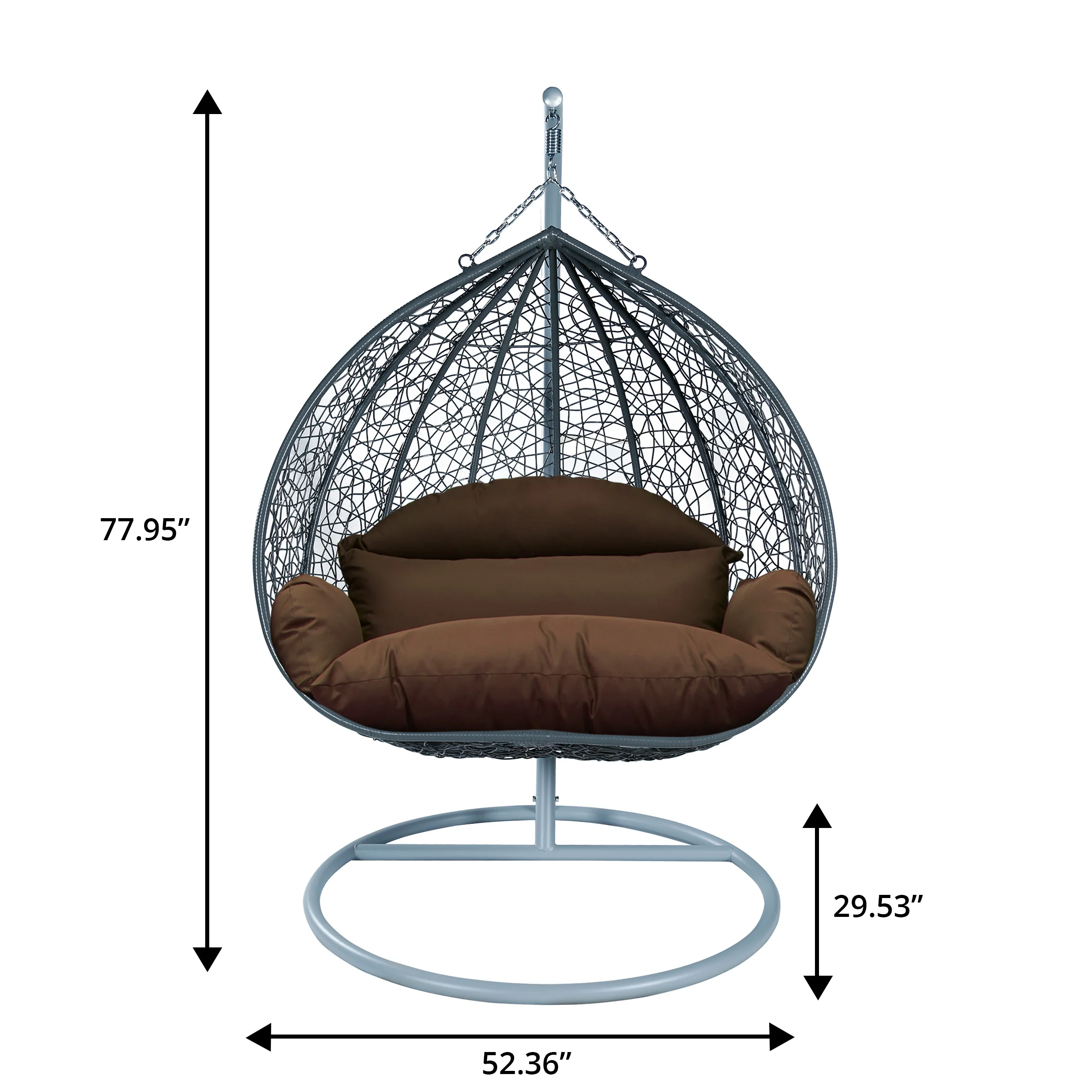 Recluse Collection Modern Outdoor Swing Chair Grey Frame with ES57 Brown Cushion