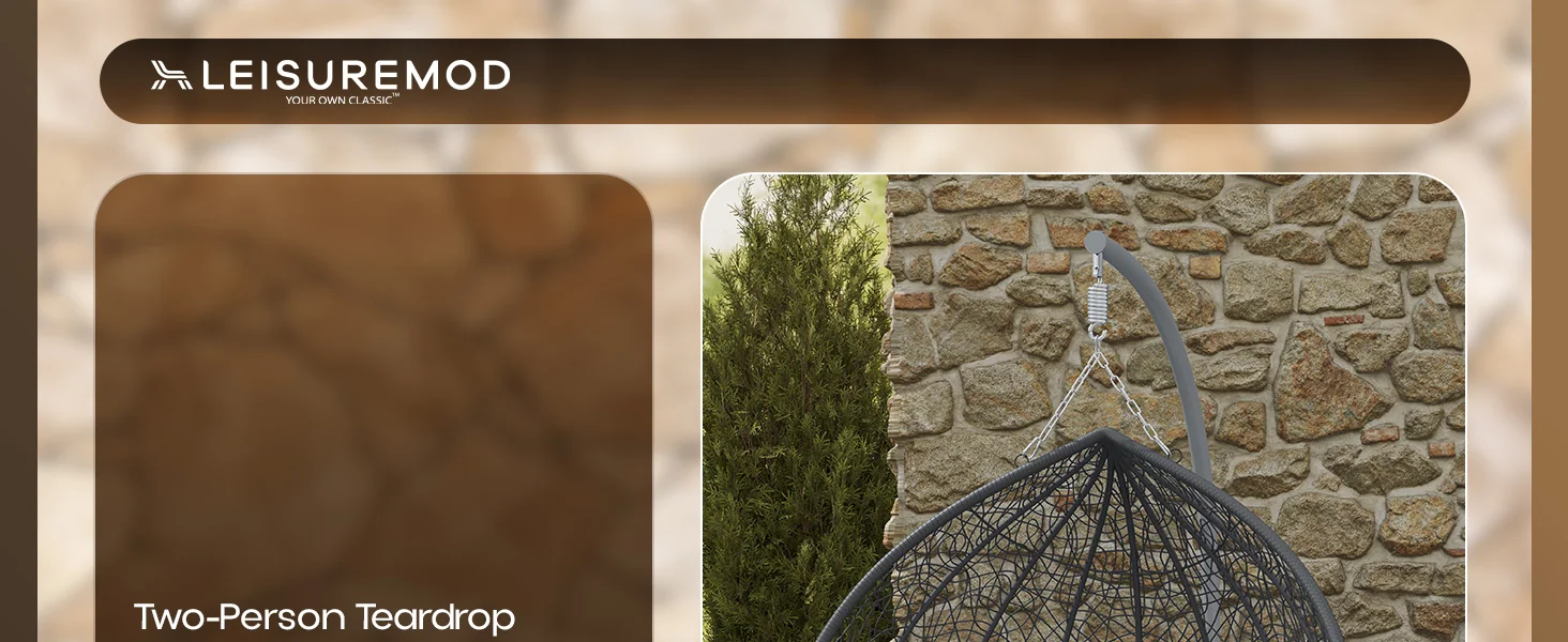 Recluse Collection Modern Outdoor Swing Chair Grey Frame with ES57 Brown Cushion