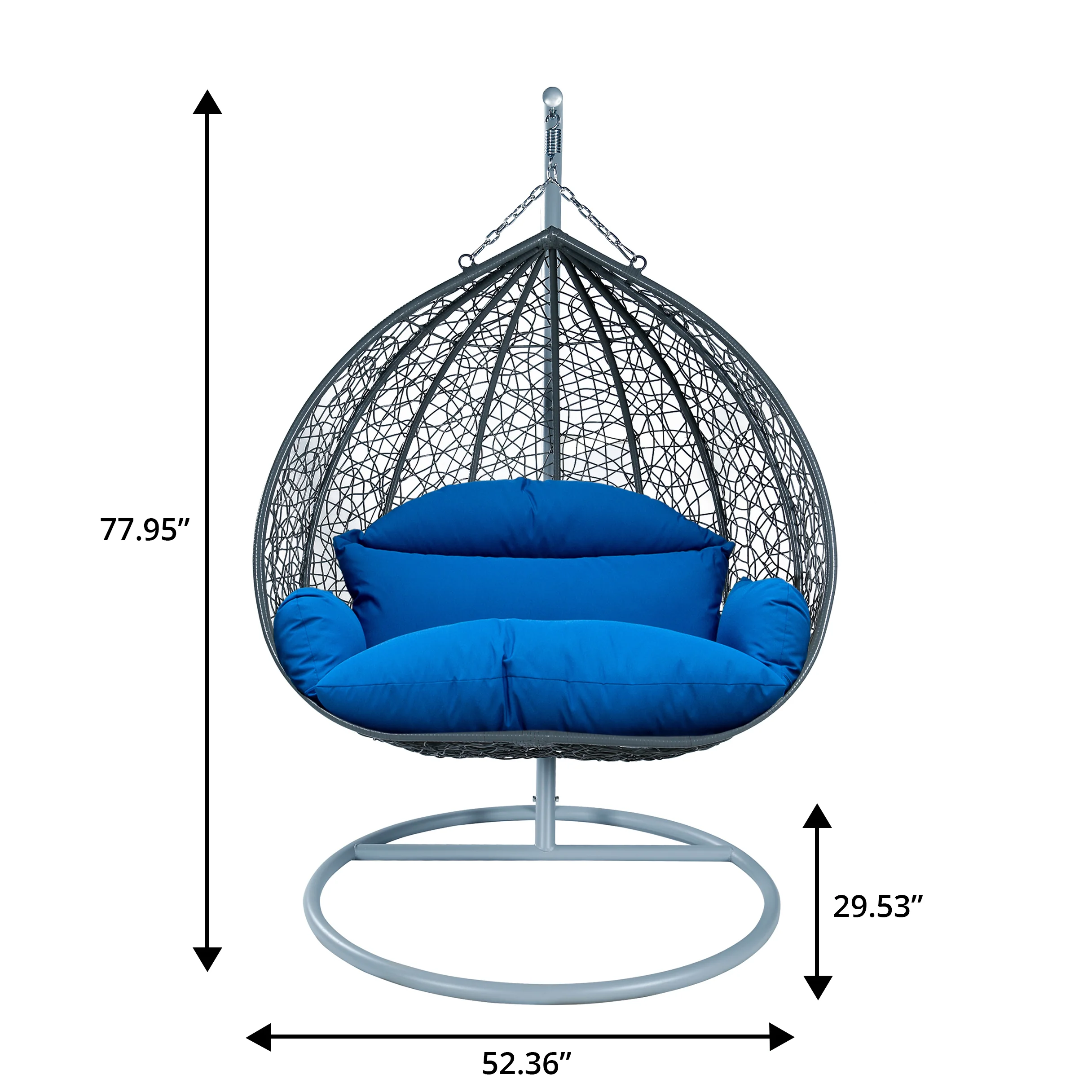 Recluse Collection Modern Outdoor Swing Chair Grey Frame with ES57 Blue Cushion