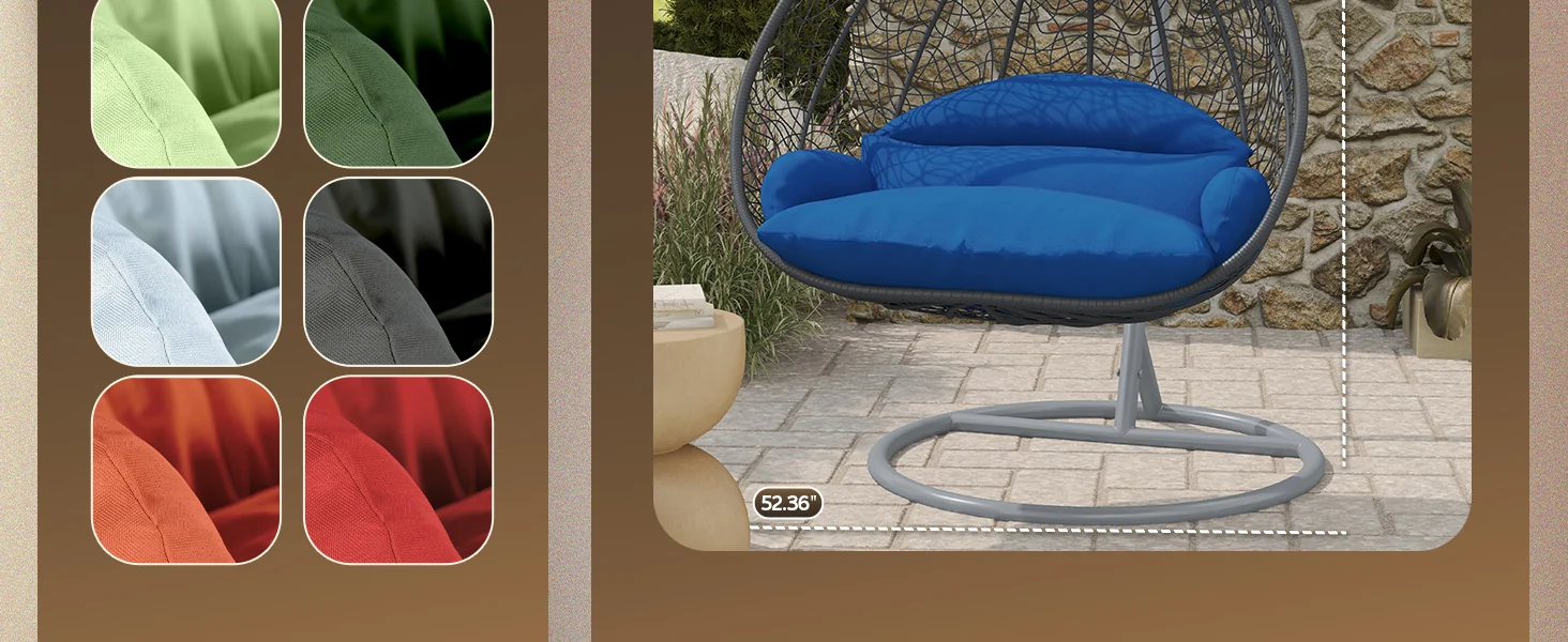 Recluse Collection Modern Outdoor Swing Chair Grey Frame with ES57 Blue Cushion