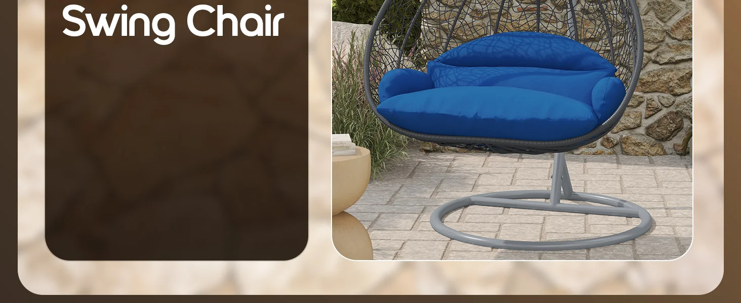 Recluse Collection Modern Outdoor Swing Chair Grey Frame with ES57 Blue Cushion
