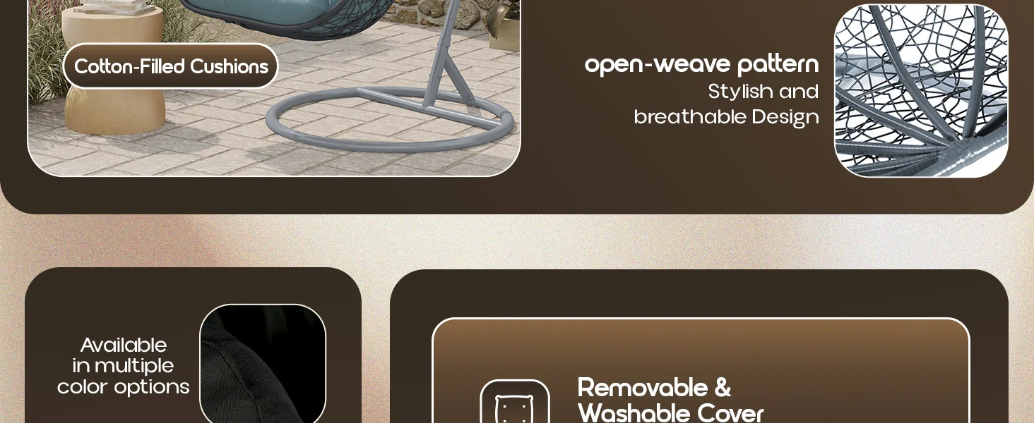 Recluse Collection Modern Outdoor Swing Chair Grey Frame with ES57 Charcoal Blue Cushion