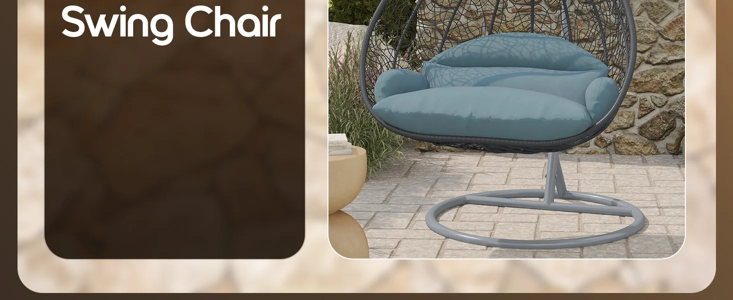 Recluse Collection Modern Outdoor Swing Chair Grey Frame with ES57 Charcoal Blue Cushion