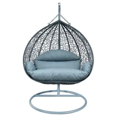 Recluse Collection Modern Outdoor Swing Chair Grey Frame with ES57 Charcoal Blue Cushion
