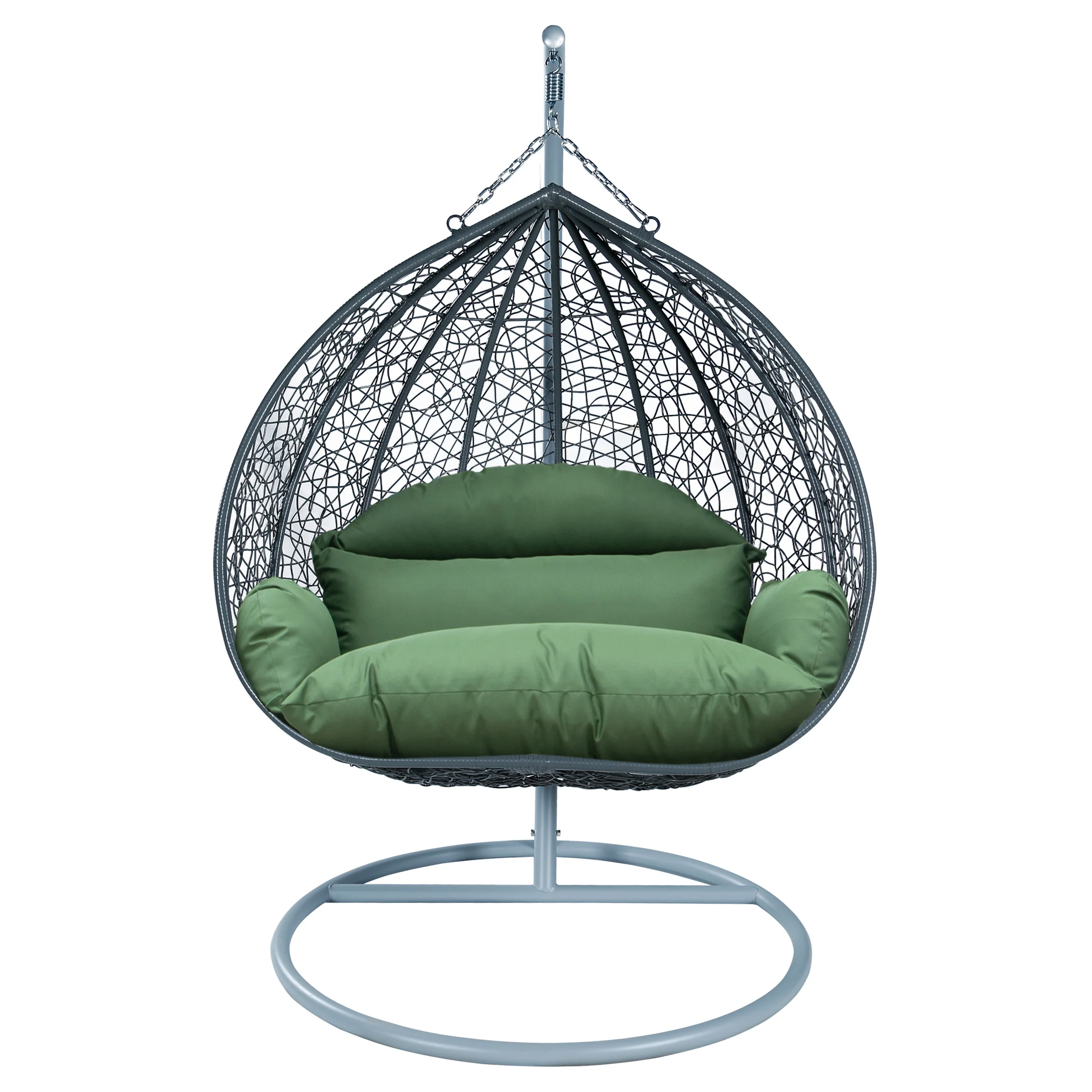 Recluse Collection Modern Outdoor Swing Chair Grey Frame with ES57 Dark Green Cushion