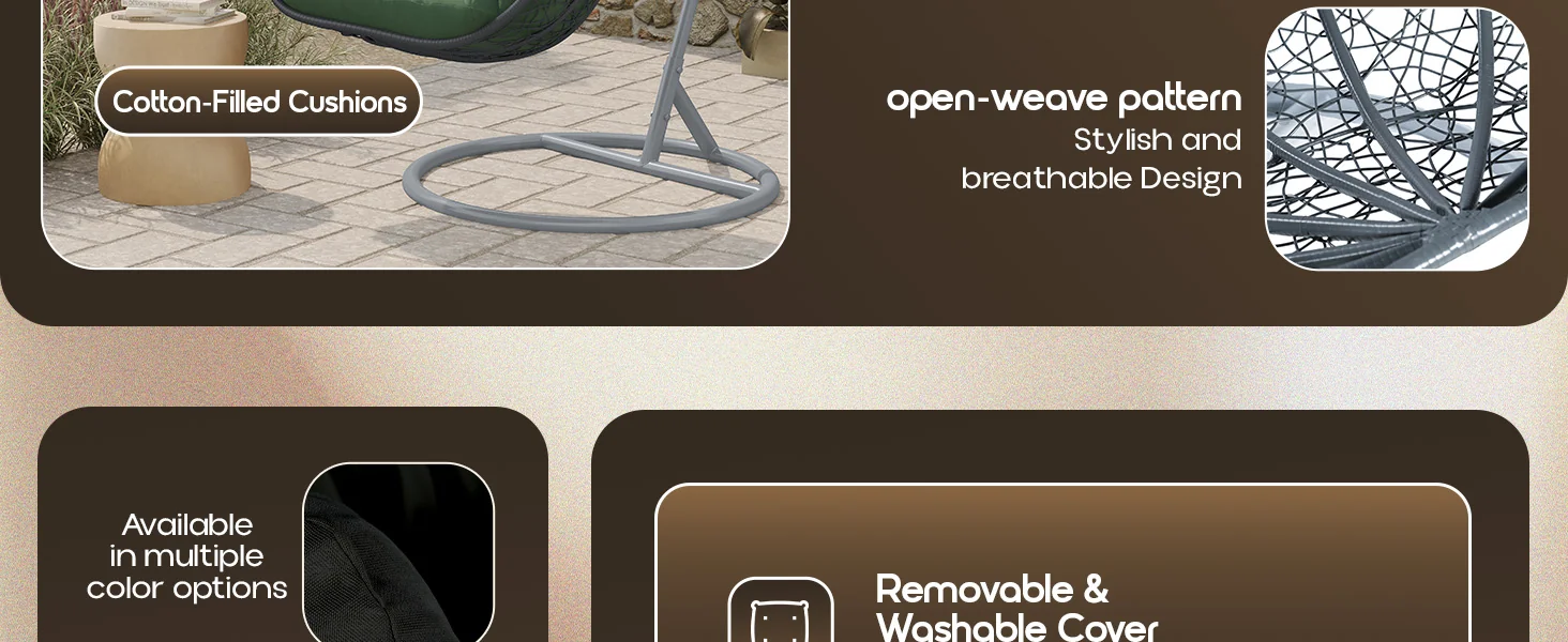 Recluse Collection Modern Outdoor Swing Chair Grey Frame with ES57 Dark Green Cushion