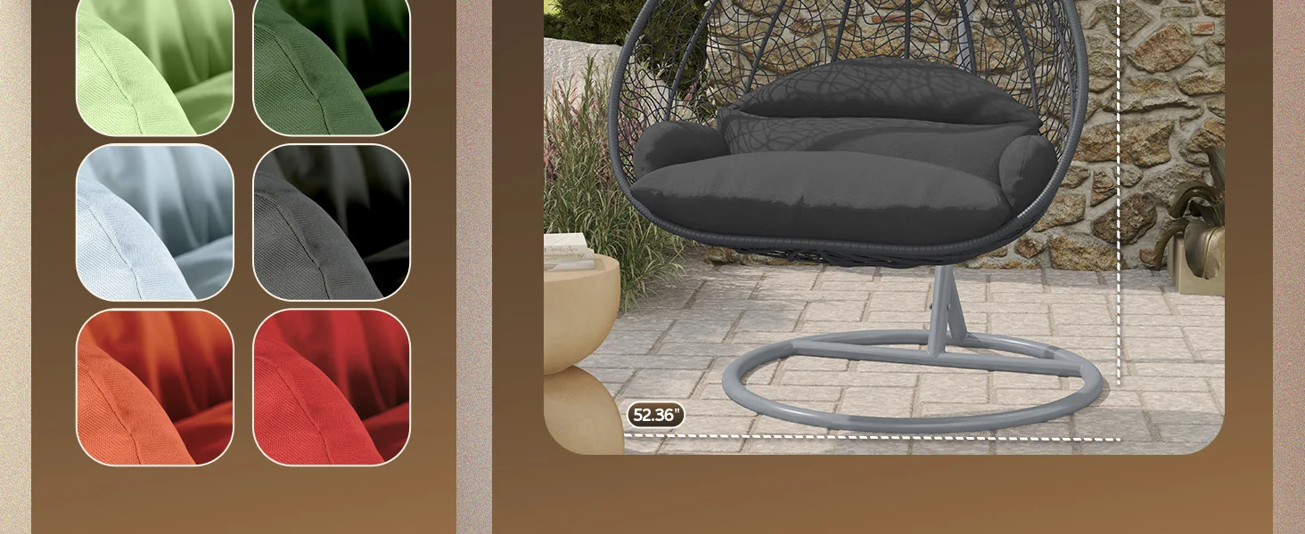 Recluse Collection Modern Outdoor Swing Chair Grey Frame with ES57 Dark Grey Cushion