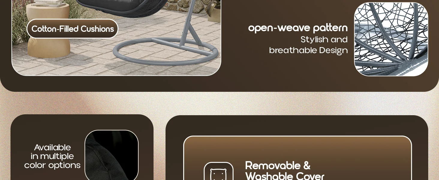 Recluse Collection Modern Outdoor Swing Chair Grey Frame with ES57 Dark Grey Cushion