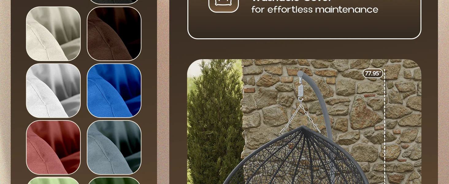 Recluse Collection Modern Outdoor Swing Chair Grey Frame with ES57 Dark Grey Cushion