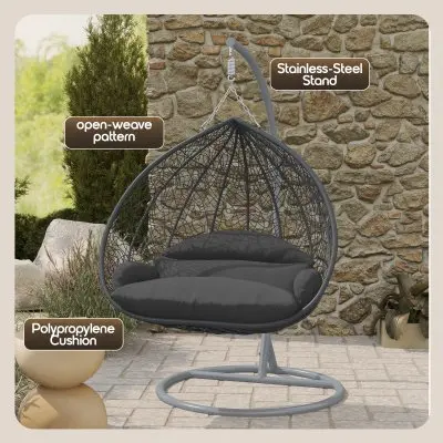 Recluse Collection Modern Outdoor Swing Chair Grey Frame with ES57 Dark Grey Cushion