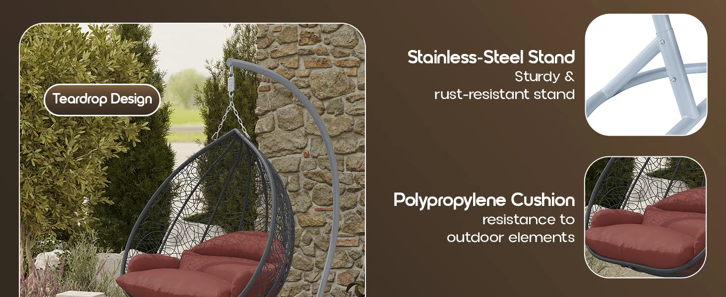 Recluse Collection Modern Outdoor Swing Chair Grey Frame with ES57 Dark Orange Cushion