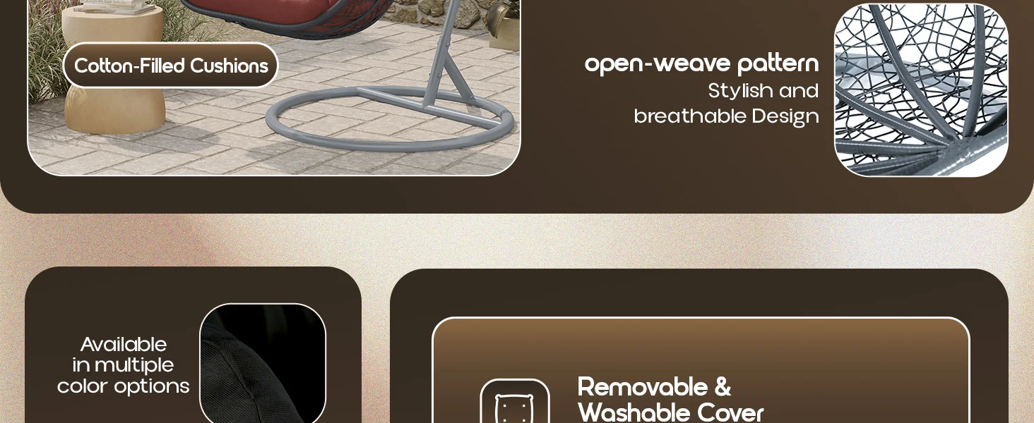 Recluse Collection Modern Outdoor Swing Chair Grey Frame with ES57 Dark Orange Cushion