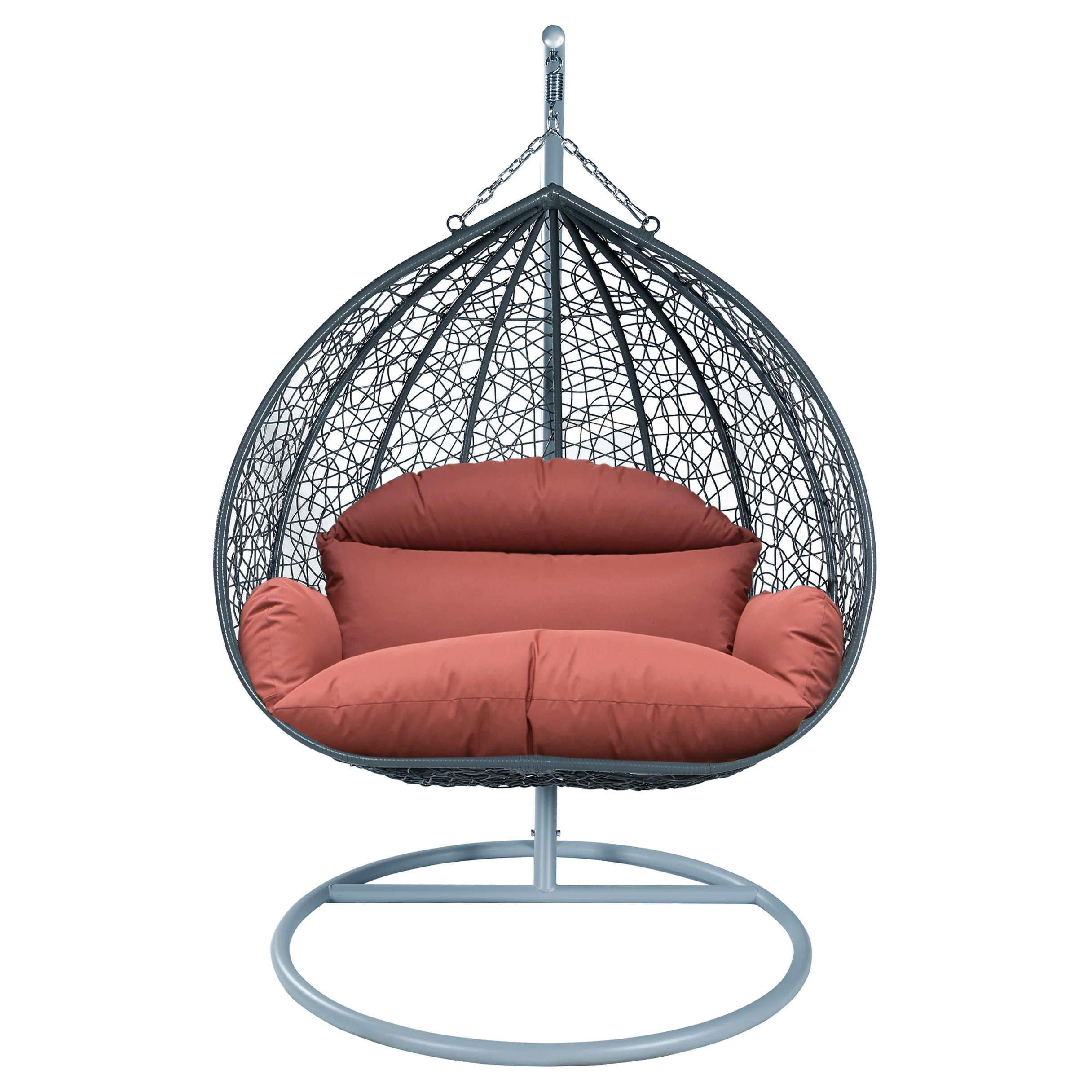 Recluse Collection Modern Outdoor Swing Chair Grey Frame with ES57 Dark Orange Cushion