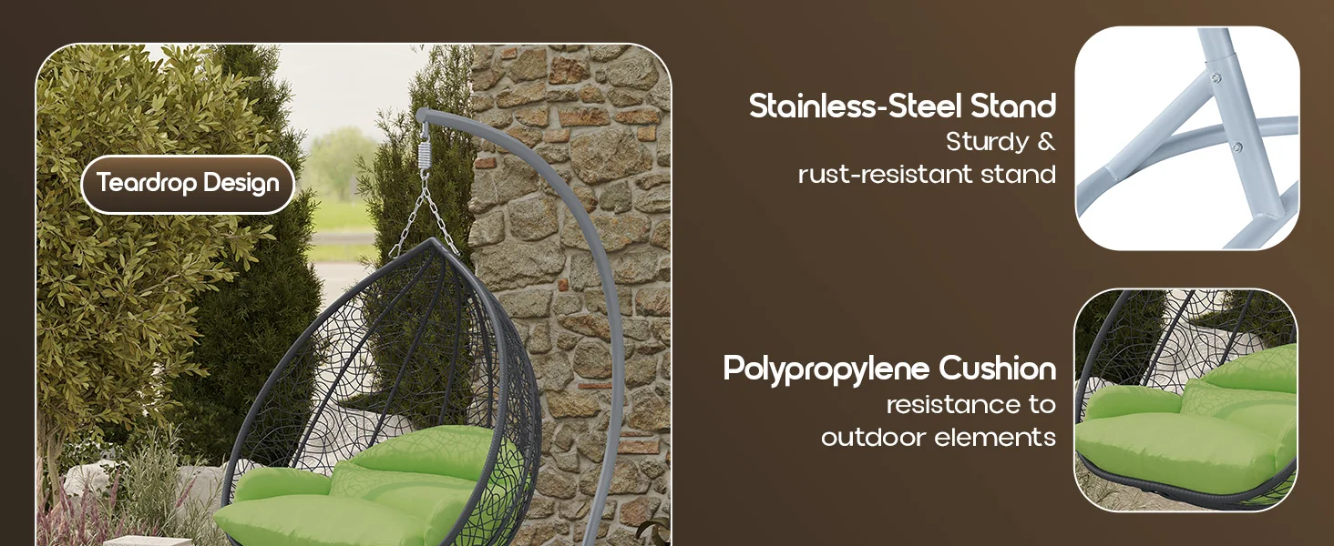 Recluse Collection Modern Outdoor Swing Chair Grey Frame with ES57 Light Green Cushion