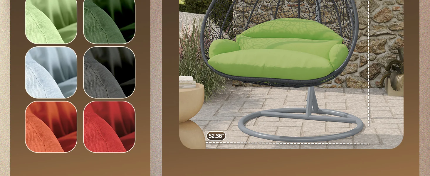 Recluse Collection Modern Outdoor Swing Chair Grey Frame with ES57 Light Green Cushion