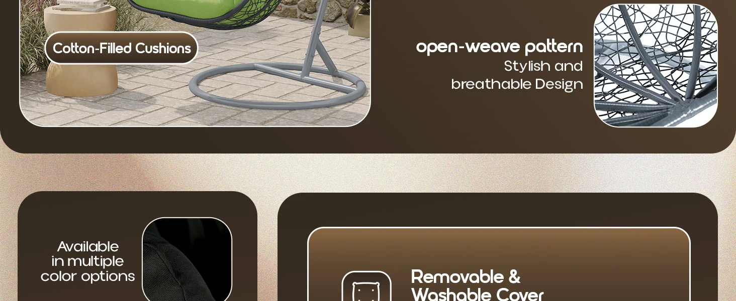 Recluse Collection Modern Outdoor Swing Chair Grey Frame with ES57 Light Green Cushion