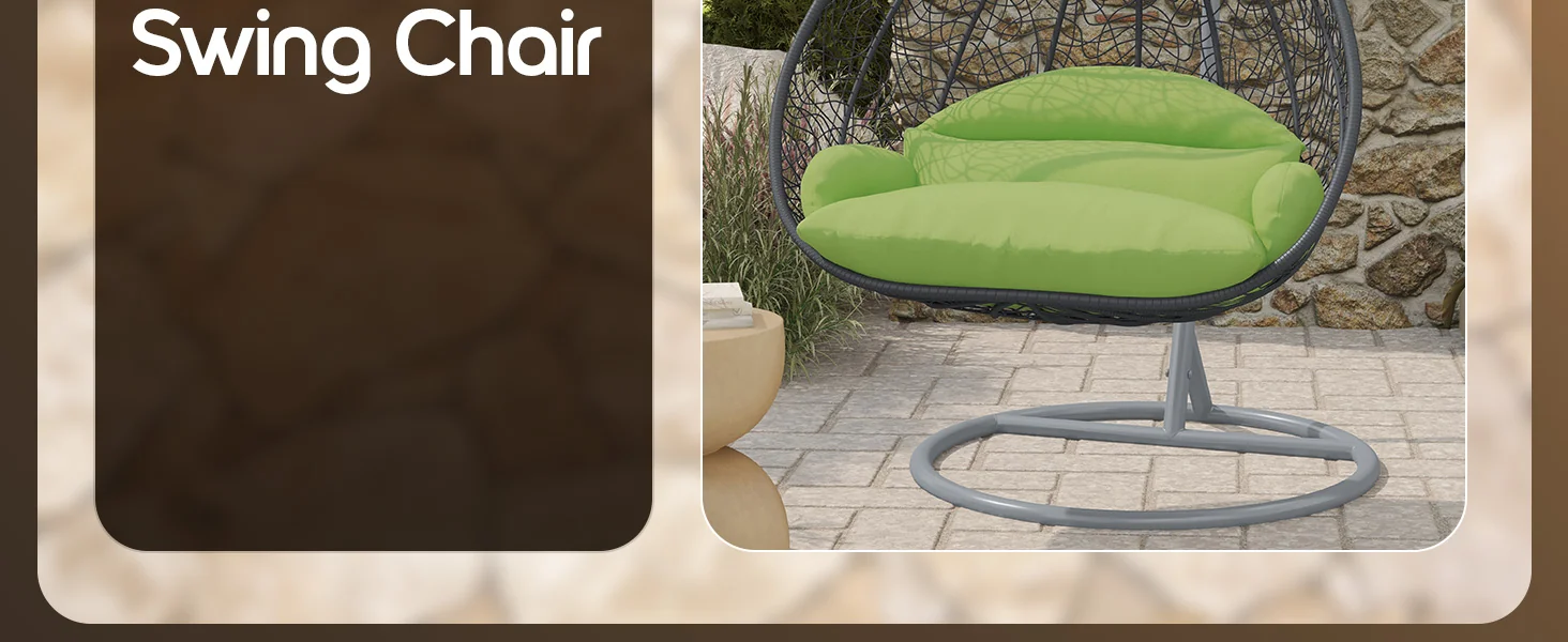 Recluse Collection Modern Outdoor Swing Chair Grey Frame with ES57 Light Green Cushion