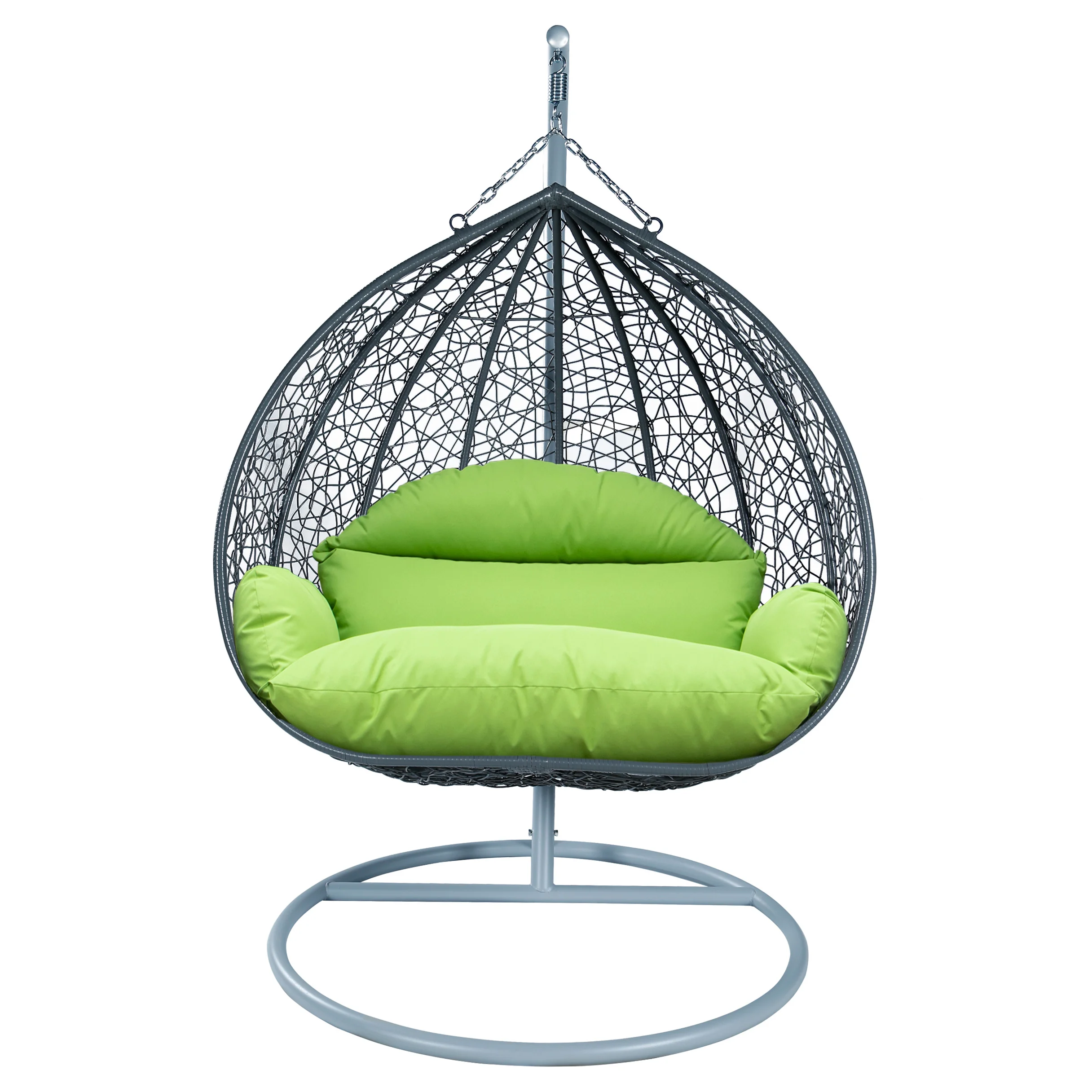 Recluse Collection Modern Outdoor Swing Chair Grey Frame with ES57 Light Green Cushion