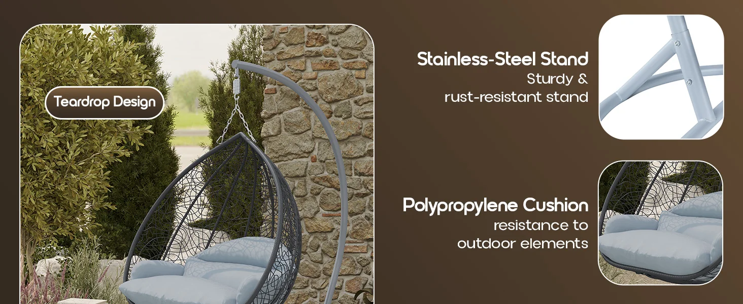 Recluse Collection Modern Outdoor Swing Chair Grey Frame with ES57 Light Grey Cushion