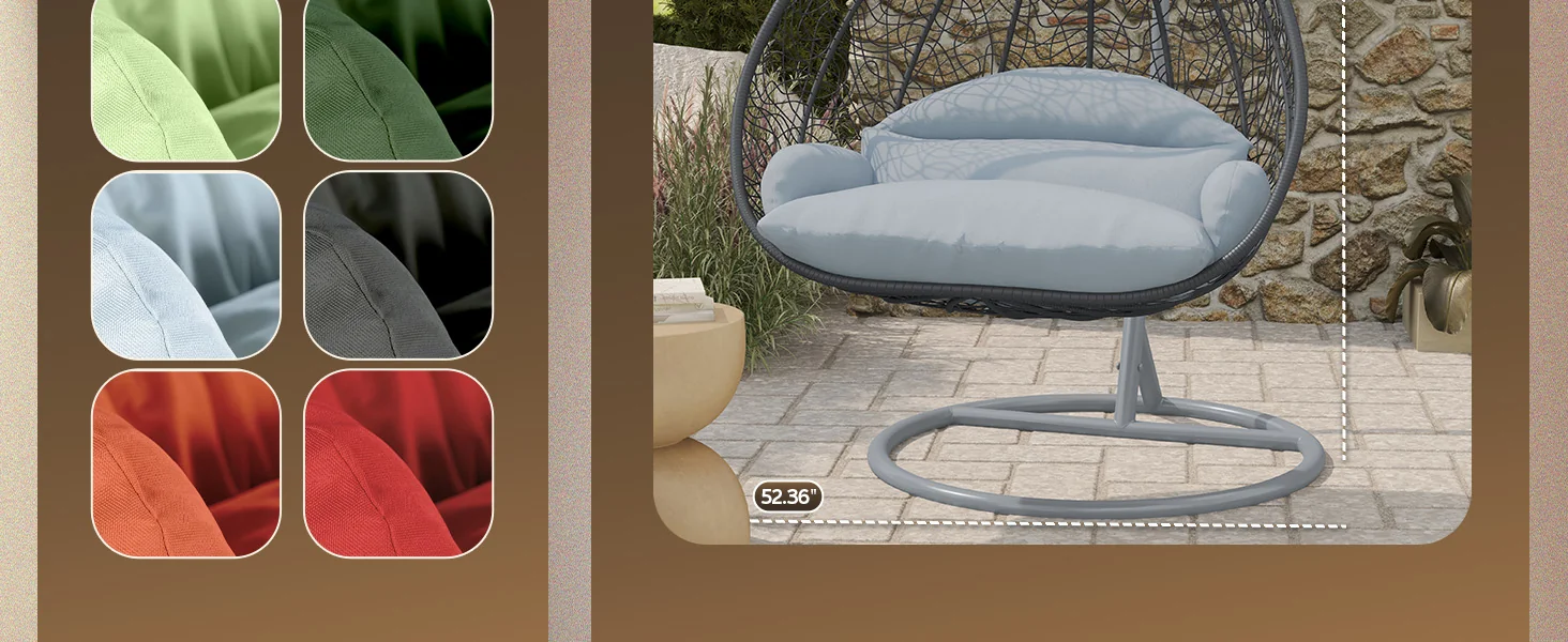 Recluse Collection Modern Outdoor Swing Chair Grey Frame with ES57 Light Grey Cushion