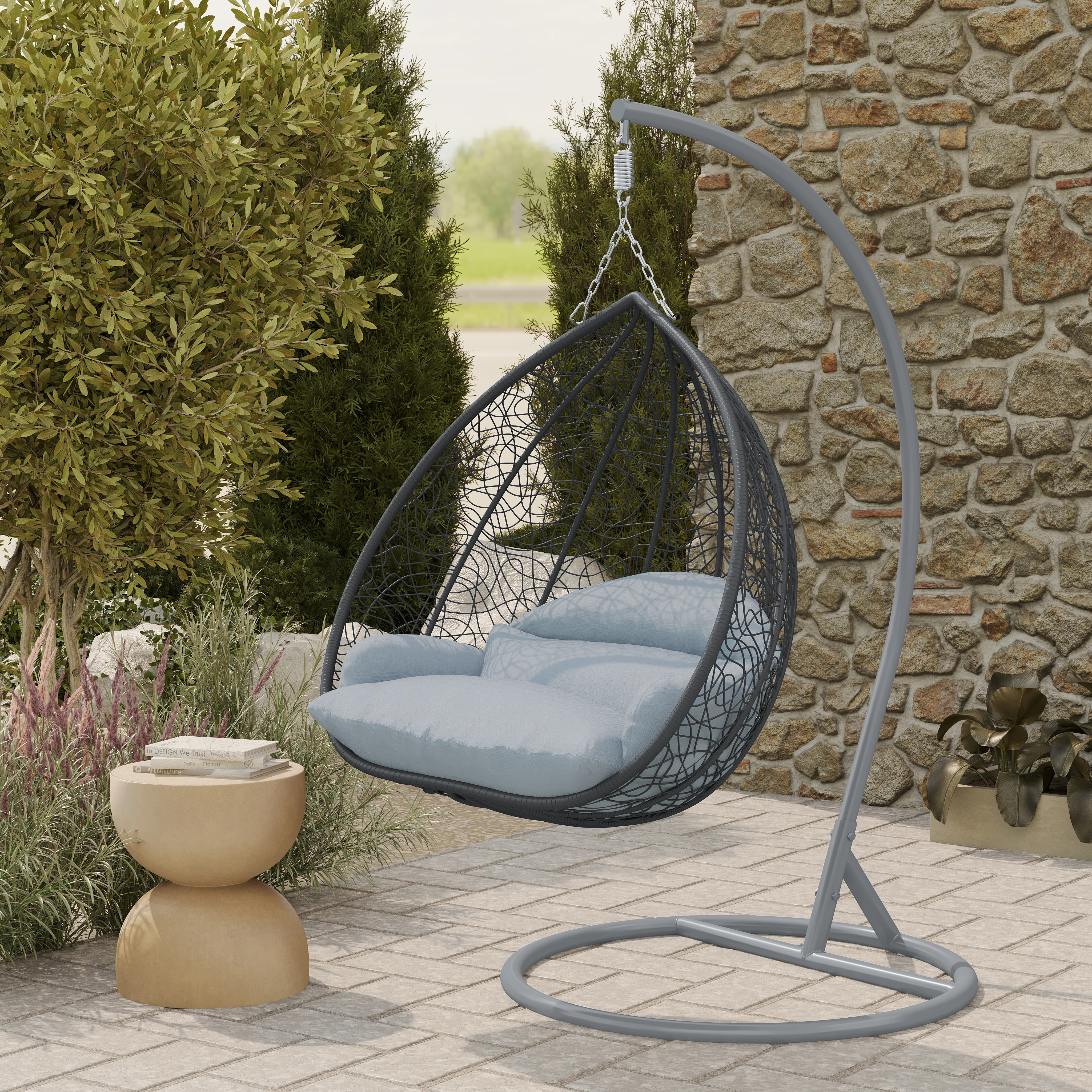 Recluse Collection Modern Outdoor Swing Chair Grey Frame with ES57 Light Grey Cushion