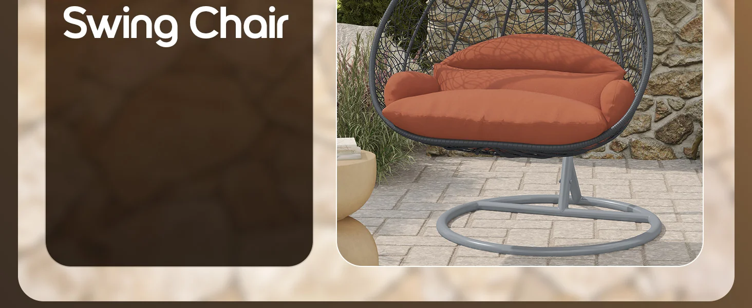 Recluse Collection Modern Outdoor Swing Chair Grey Frame with ES57 Orange Cushion