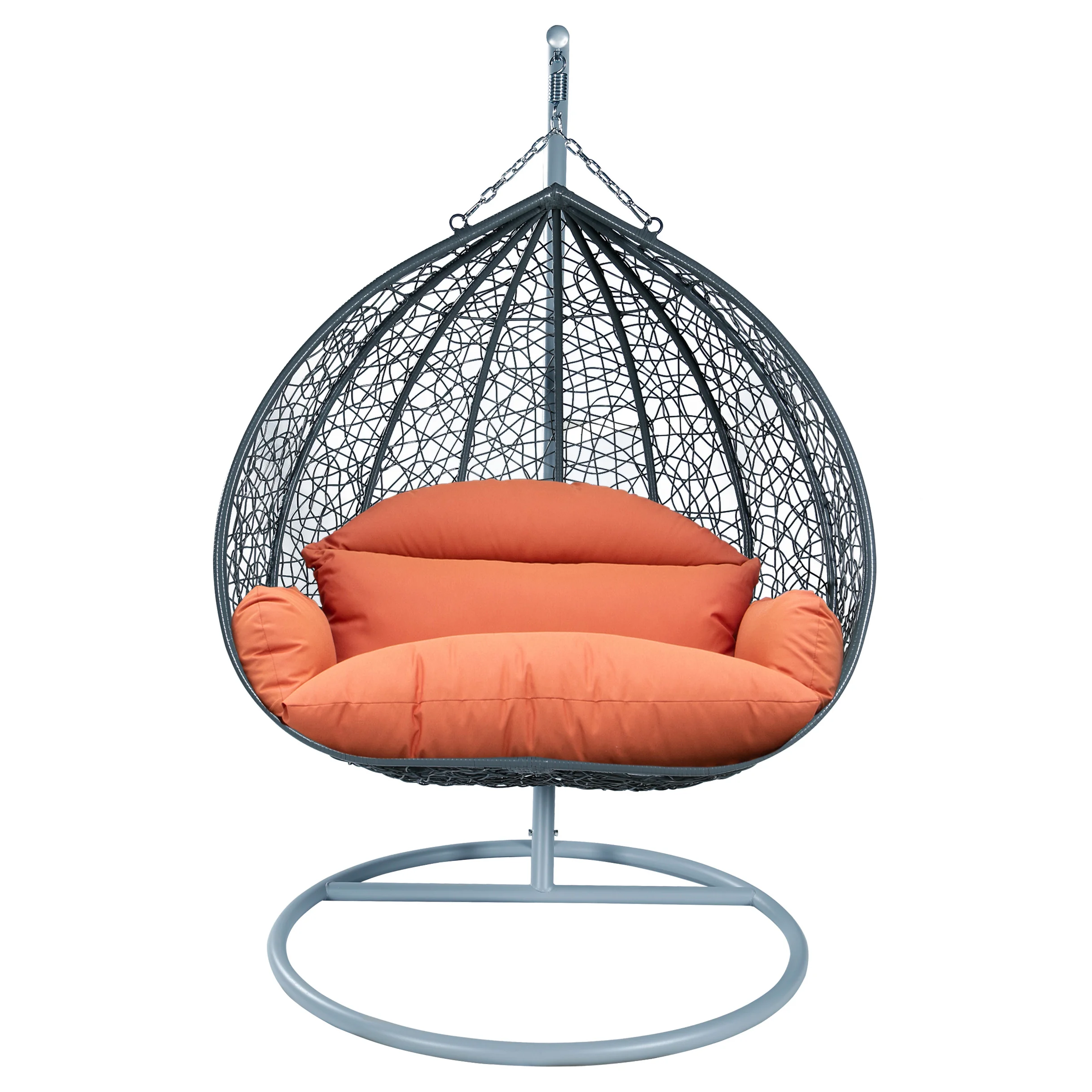 Recluse Collection Modern Outdoor Swing Chair Grey Frame with ES57 Orange Cushion
