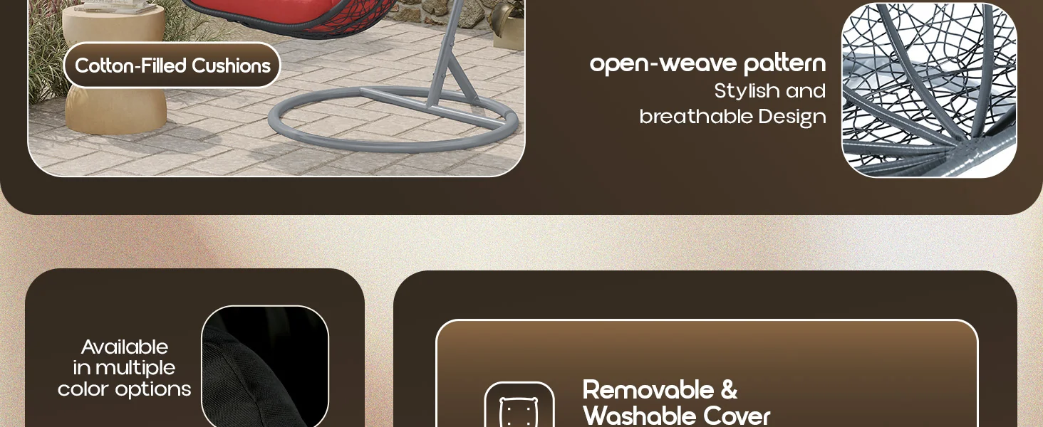 Recluse Collection Modern Outdoor Swing Chair Grey Frame with ES57 Red Cushion