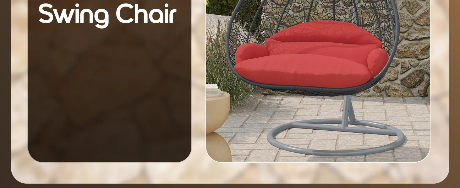 Recluse Collection Modern Outdoor Swing Chair Grey Frame with ES57 Red Cushion