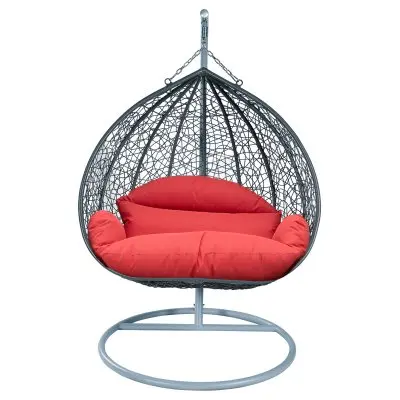 Recluse Collection Modern Outdoor Swing Chair Grey Frame with ES57 Red Cushion