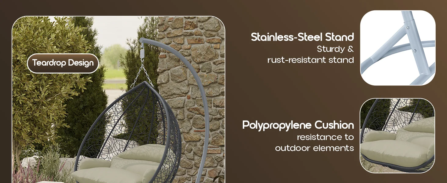 Recluse Collection Modern Outdoor Swing Chair Grey Frame with ES57 Taupe Cushion