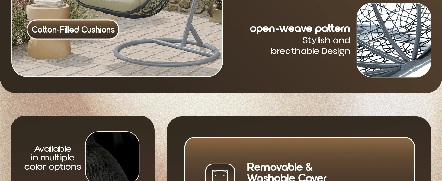 Recluse Collection Modern Outdoor Swing Chair Grey Frame with ES57 Taupe Cushion