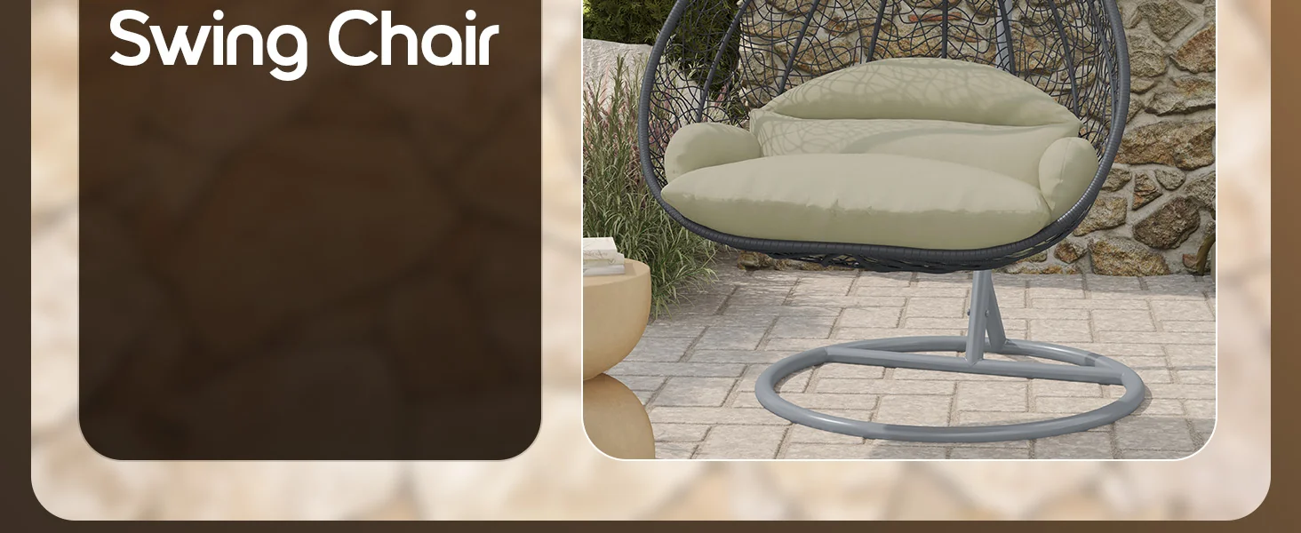 Recluse Collection Modern Outdoor Swing Chair Grey Frame with ES57 Taupe Cushion
