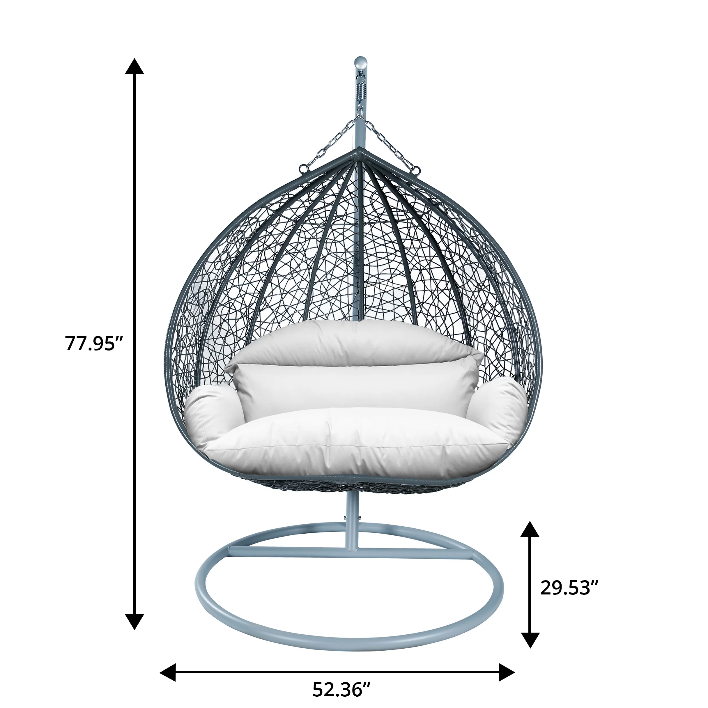 Recluse Collection Modern Outdoor Swing Chair Grey Frame with ES57 White Cushion
