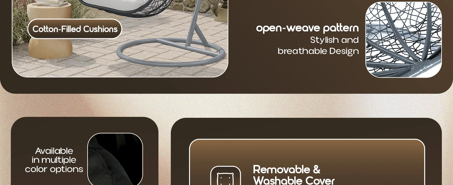 Recluse Collection Modern Outdoor Swing Chair Grey Frame with ES57 White Cushion