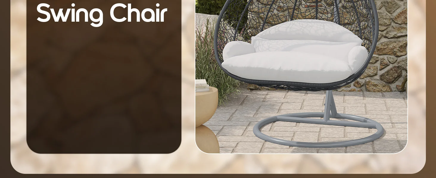 Recluse Collection Modern Outdoor Swing Chair Grey Frame with ES57 White Cushion