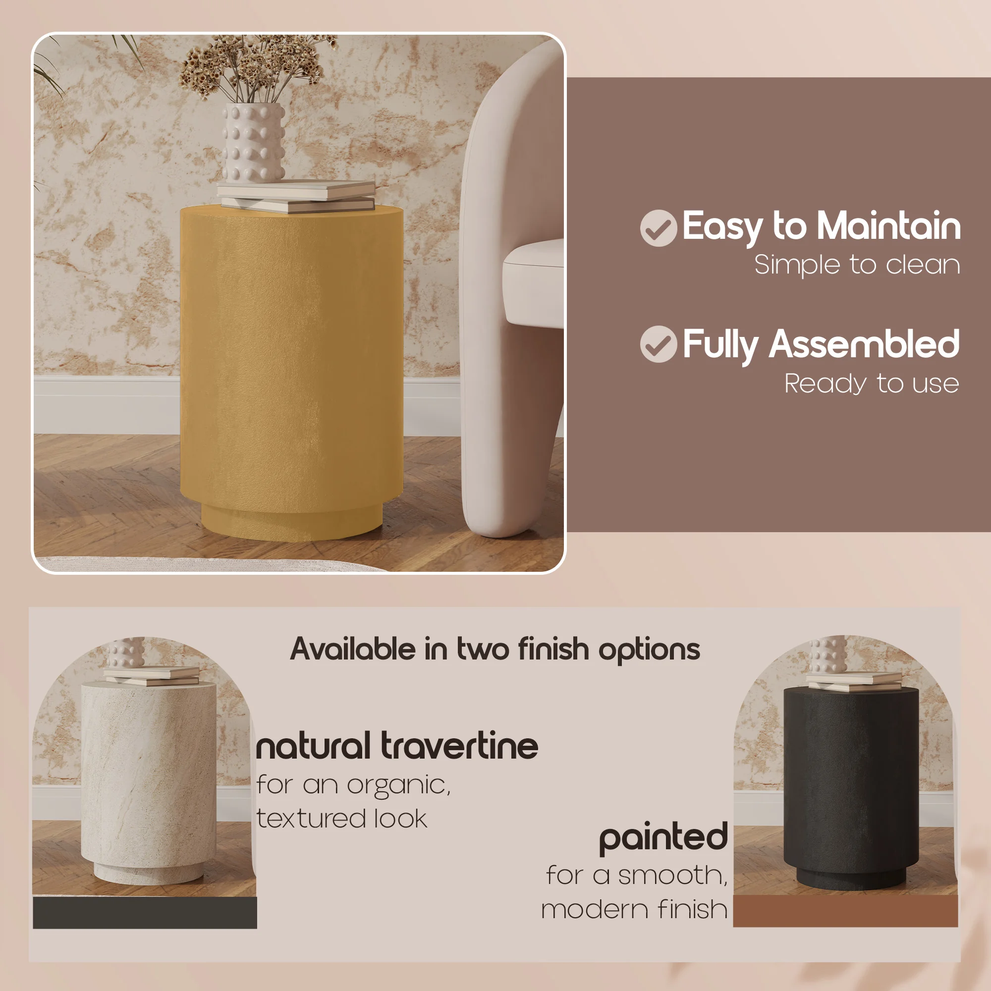 Modern Side End Table Ramble Series In Beige