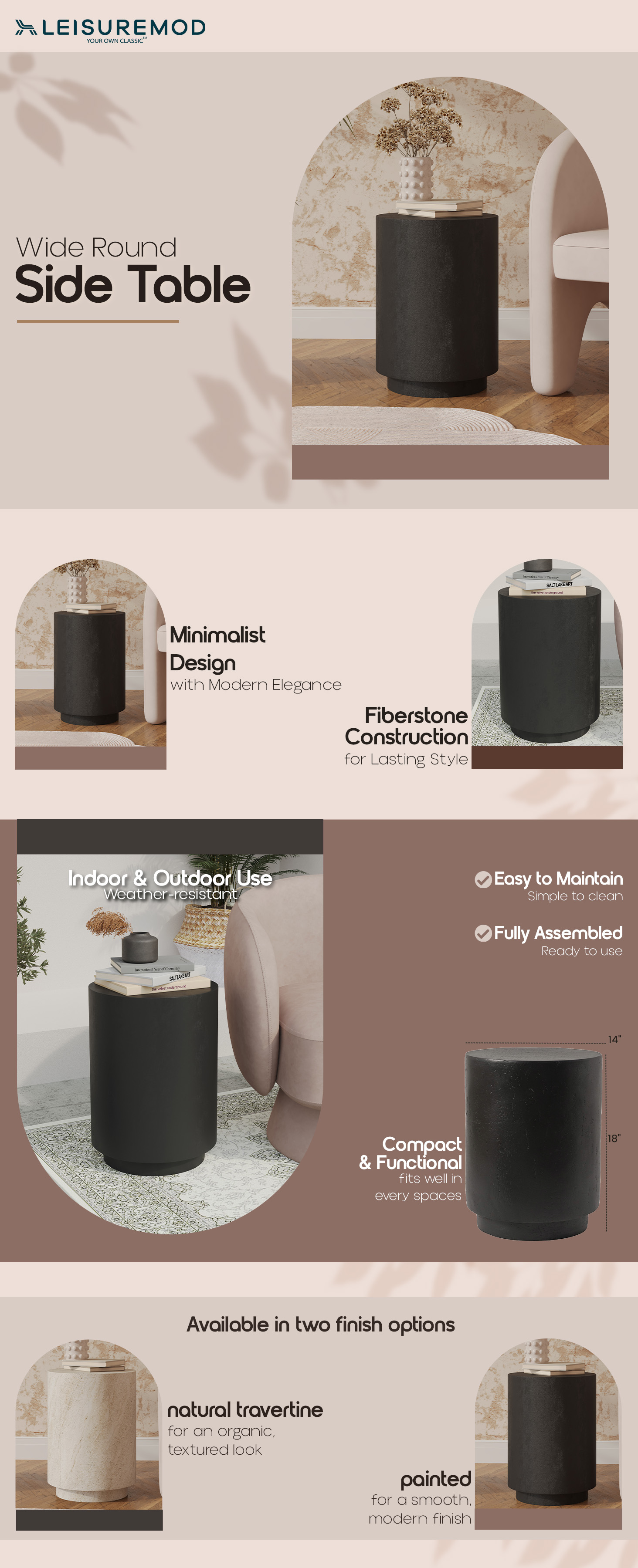 Modern Side End Table Ramble Series In Black