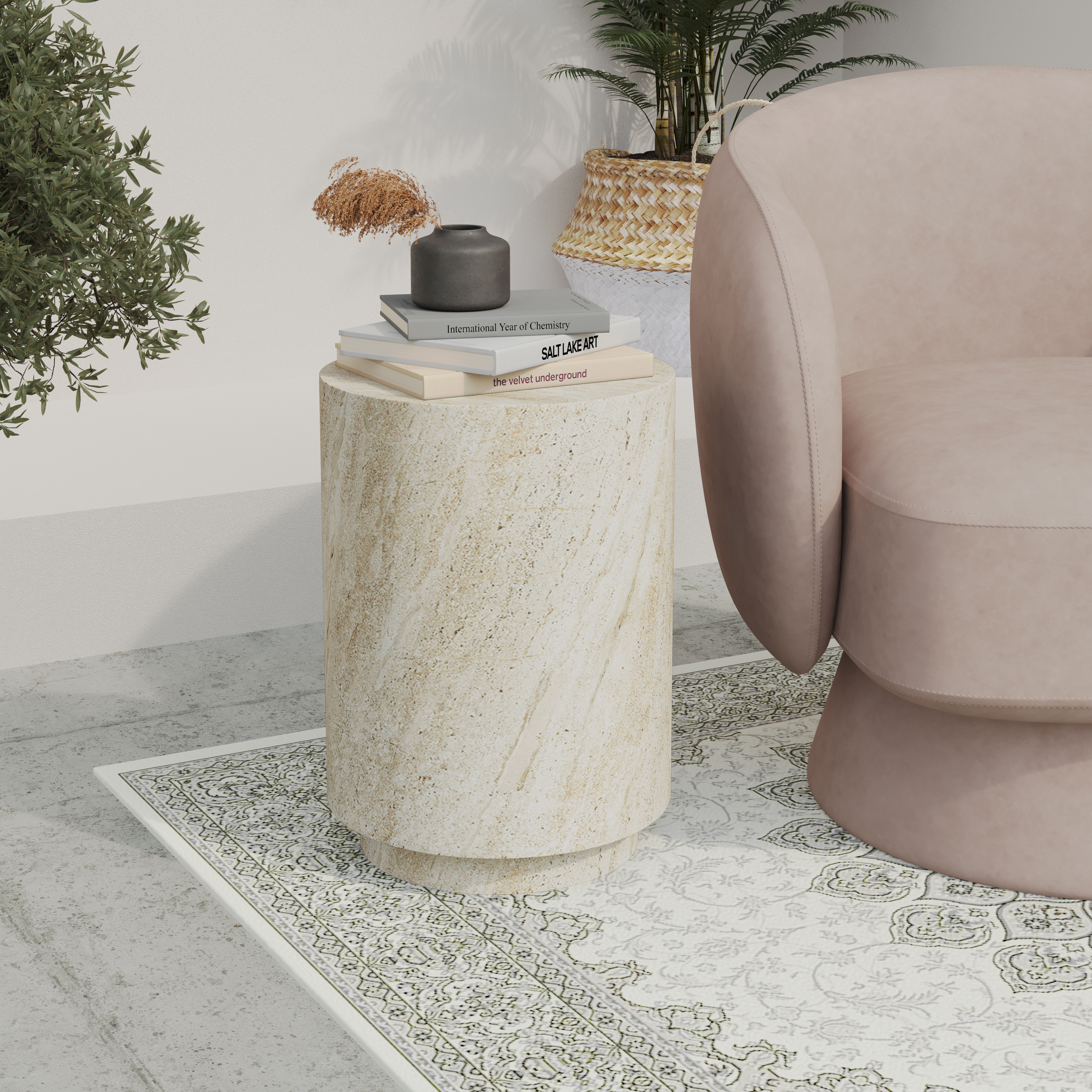 Modern Side End Table Ramble Series In Travertine