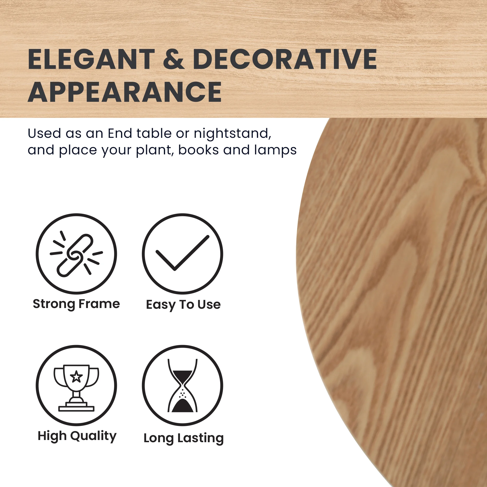 Rossmore Mid Century Modern Round Side Table With White Steel Frame