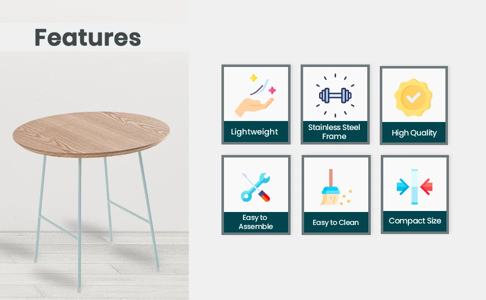 Rossmore Mid Century Modern Round Side Table With White Steel Frame