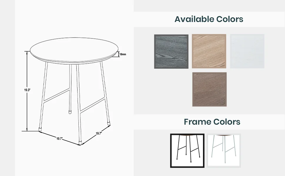 Rossmore Mid Century Modern Round Side Table With White Steel Frame