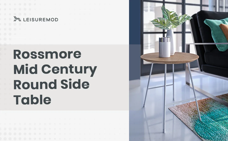 Rossmore Mid Century Modern Round Side Table With White Steel Frame